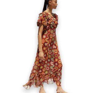 Urban Outfitters Coraline Patchwork Floral Ruffle Maxi Dress Empire Waist Small